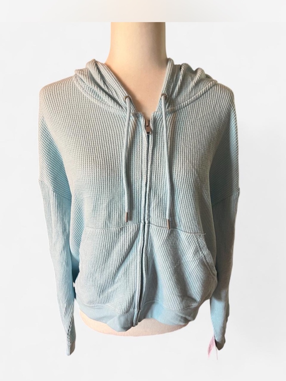 Auden Large Blue Waffle-Knit Zip Hoodie- NWT